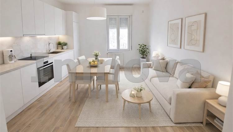 Render soggiorno con angolo cottura